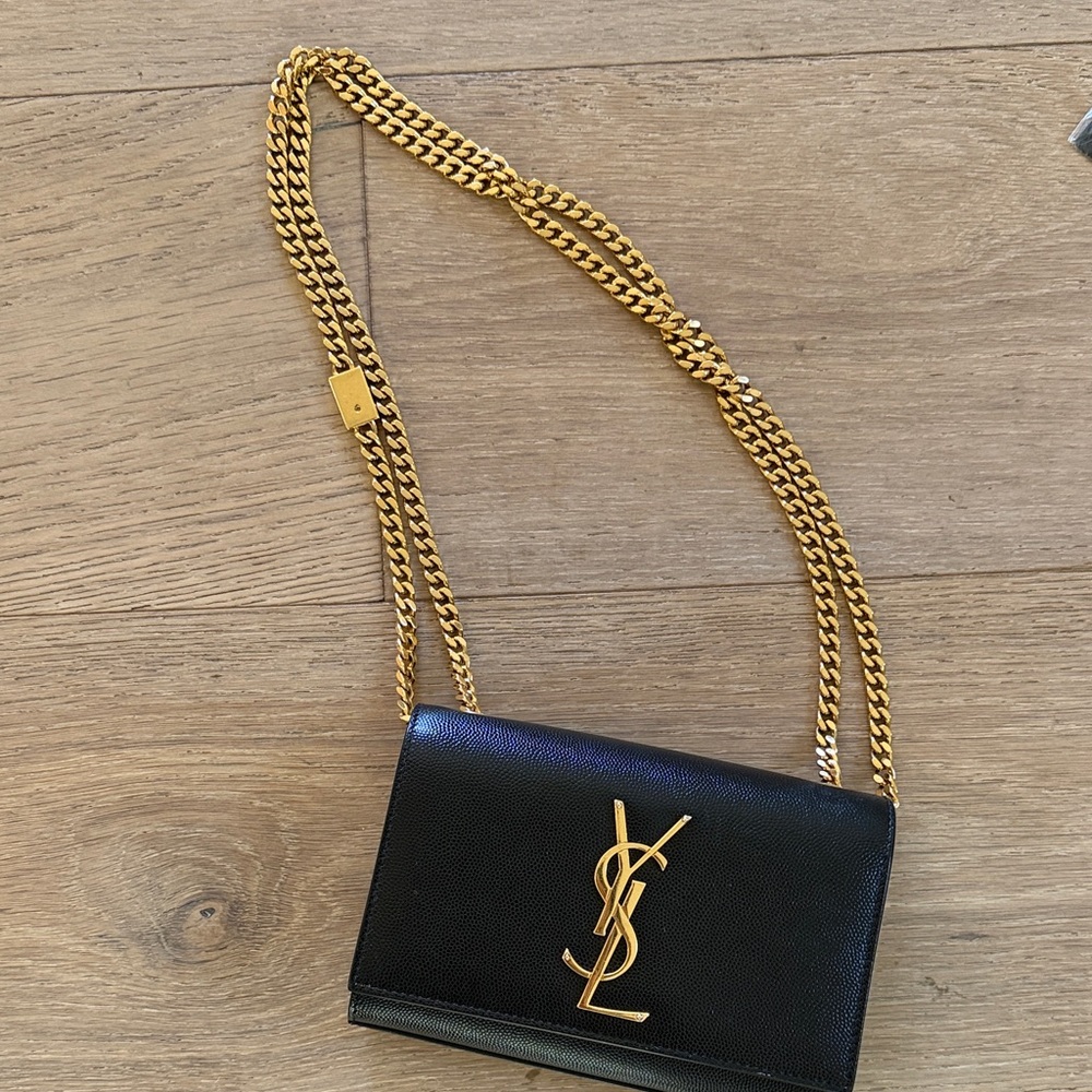 Yves Saint Laurent Kate Crossbody Bag in Black with Gold Chain